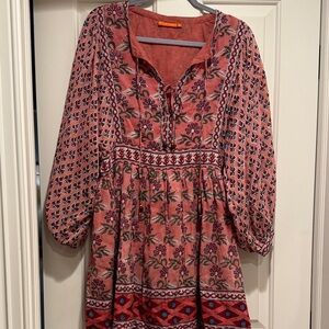 Oliphant Women’s Small Red and Blue Floral Long Sleeve Dress